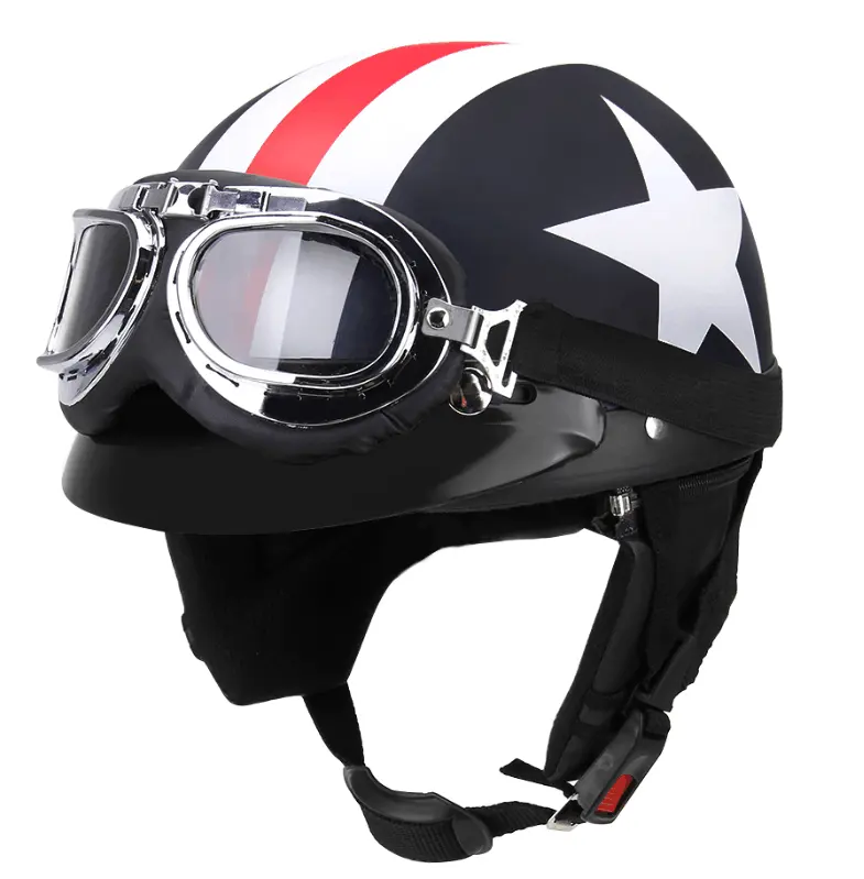 CXMOTO 미국 스타일 스타 패턴 하프 오픈 페이스 헬멧 할리 오토바이 안경