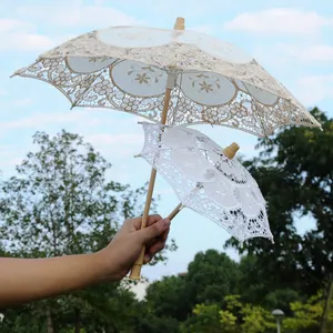 Guarda-chuva de renda para casamento, guarda-sol de madeira