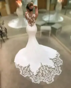 Seksi Mermaid düğün elbisesi Custom Made streç Georgette dantel aplikler gelinlikler mahkemesi tren gelinlikler vestido de novio