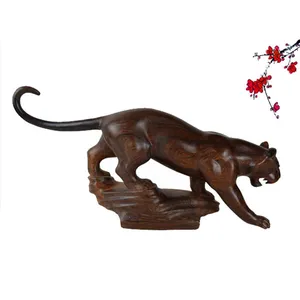 Negro al por mayor palo Animal de madera Tigre estatua artesanía de decoración de mesa de oficina Tema de talla de madera