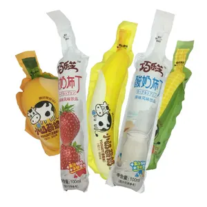 100Ml Speciale Fles Vormige Pouch Drank Injectie Verpakking Zak Zacht Plastic Yoghurt Sap Zakje Met Stro