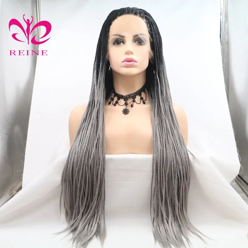 REINE Лидер продаж; Пикантная естественная плетеные парики длинные косички полные парики синтетический кружева передние парики для чернокожих женщин устойчивые к воздействию тепла