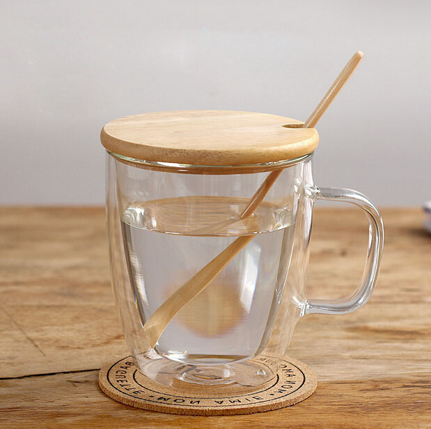 Double Wall Insulated Glass 13.5 Ounce/Double Wall Coffee Cups/Tea Mugs With Handle/Durable Stylish, Dishwasher & Microwave Safe