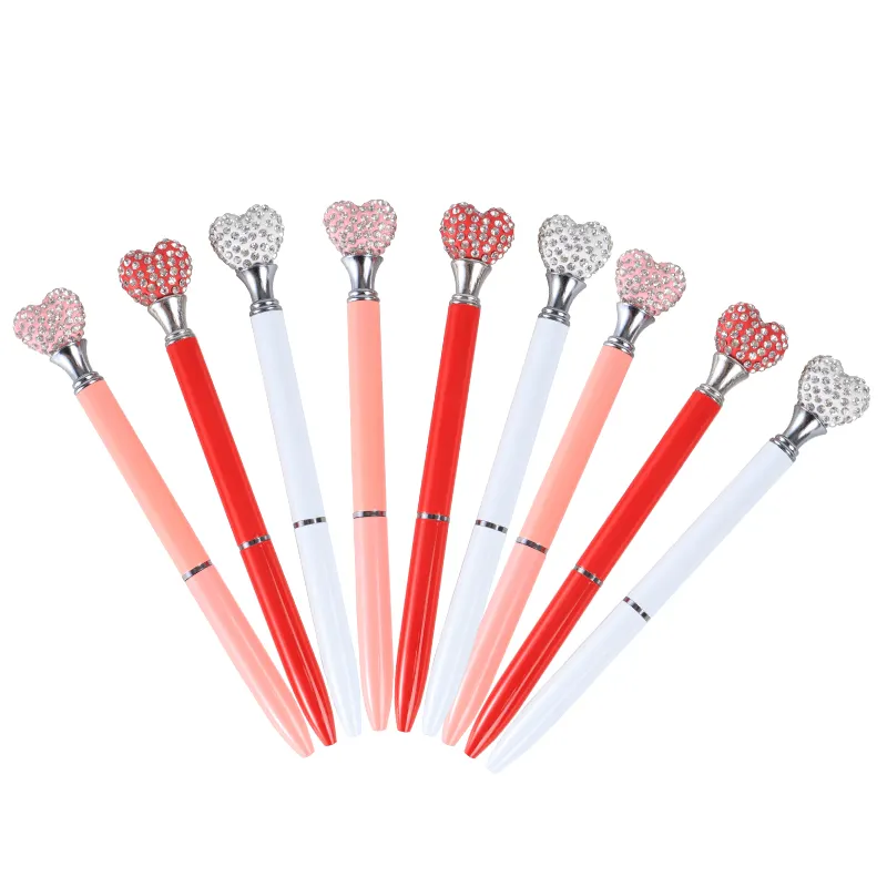 2019 New Crystal Heart-shaped Metal Ballpoint Pen Holiday Gift Promoting Laser Logo Ball Point Pen