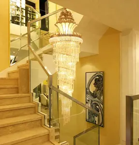 Villa Hotel Lobby LED Stair Light Gold Crystal Chandelier Crystal Stair Chandelier Lights