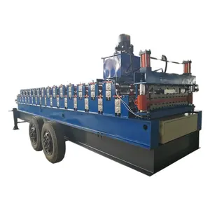 Ponsel Trailer Double Deck Roll Membentuk Mesin Atap Panel Baja Warna Glazed Forming Machine