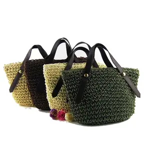 Thời Trang Cô Gái Trẻ Moroccan Phụ Nữ Crochet Bãi Biển Túi Rơm Vai Túi Tua Crossbody Nhỏ Rơm Tote Túi