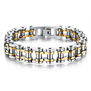 Two Tones Silver Gold Colors Men's Bike Chain Bracelet Stainless Steel Bracelet Motorcycle