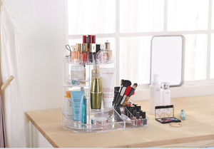 Clear Plastic 360 Degree Spinning Cosmetic Organizer Box Plastic <strong>Make</strong> <strong>up</strong> Drawer Brush and Lipsticks <strong>Holders</strong> - Product Image 3