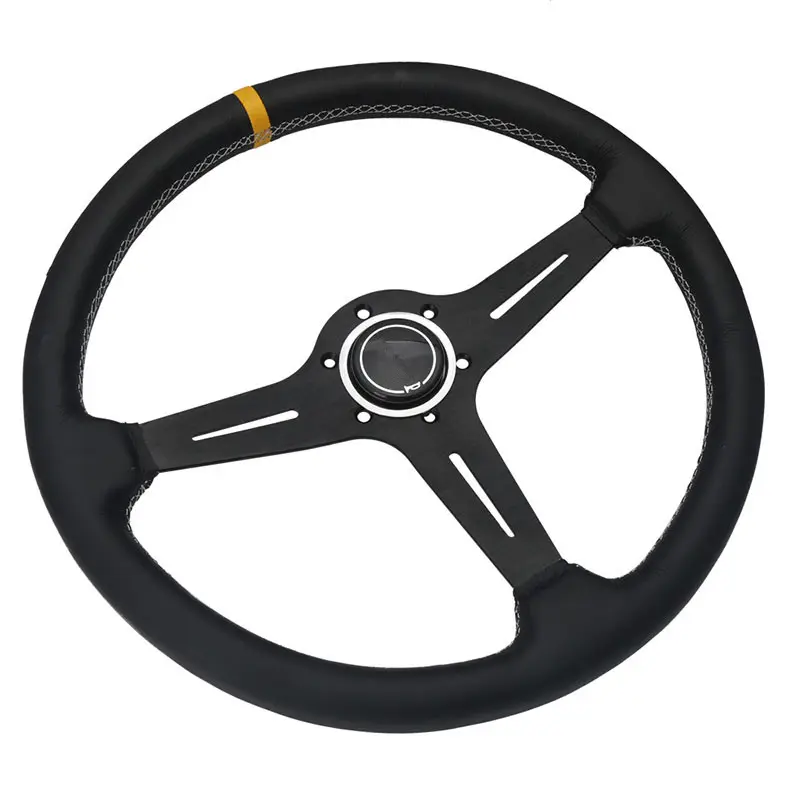 Universal 380ミリメートルNob Classic Black Leather起毛金属Spoke Car Steering Wheel