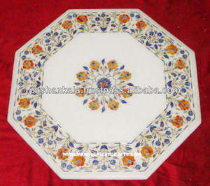 Plateaux de table basse exclusifs en marbre avec incrustation de fleurs de rose - Product Image 1