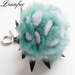 <span class=keywords><strong>Bleu</strong></span> Ananas Réel Renard Fourrure <span class=keywords><strong>Pompon</strong></span> <span class=keywords><strong>Porte</strong></span>-clés, En Gros De Fourrure Pom Pom Keychain - Product Image 5