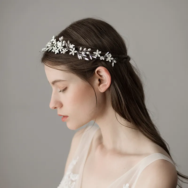 O360 Luxurious Wedding Bridal Headdress Alloy Crystal Rhinestone Pearl Flower Marriage Headband Women Pageant Handmade Tiara