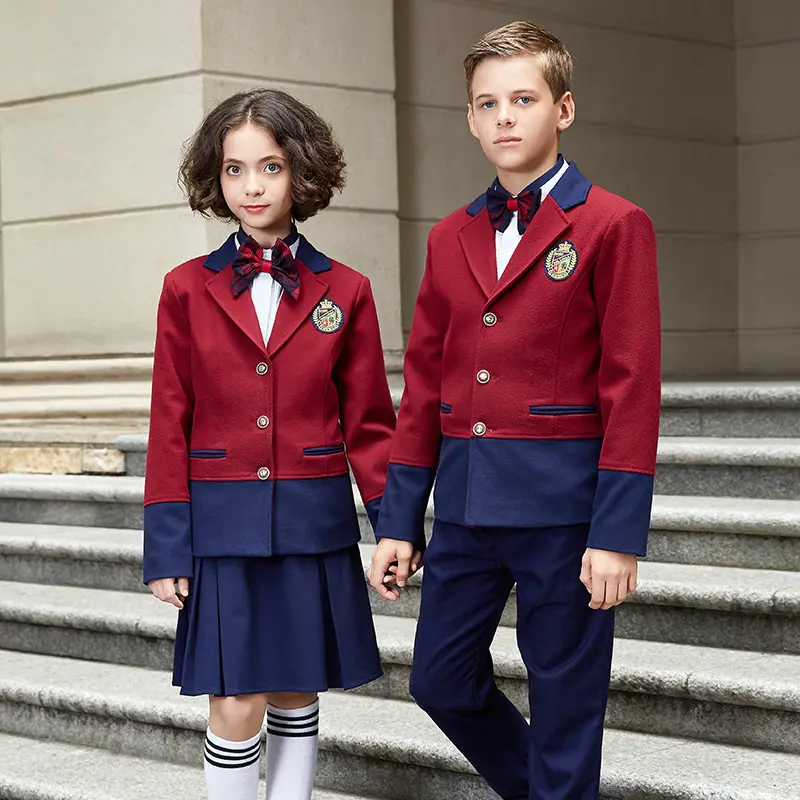 Set di Blazer uniformi scolastiche per ragazzi e ragazze della scuola elementare e della scuola materna nuovo stile rosso e blu bambini 100 Set