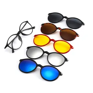 2223A Superhot Eyewear Polarized Magnetic lens Plastic Frame Night Driving Glasses 5 in 1 Clip-on Sunglasses