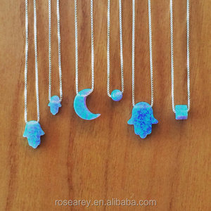 Collar con Colgante de Ópalo Azul Indio <span class=keywords><strong>Hamsa</strong></span> para Niñas y Mujeres, Cadena de Acero Inoxidable con Eslabones Bonitos para Aniversarios - Product Image 6