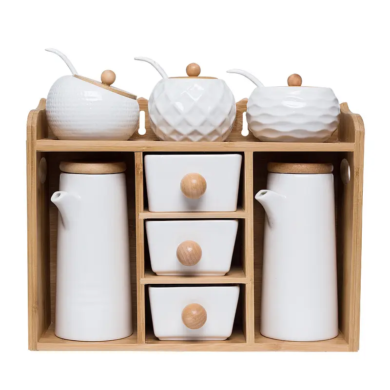 Ensemble de boîtes d'assaisonnement de stockage de cuisine en céramique ensembles de pots à épices en porcelaine sel/sucre/épices/poivre