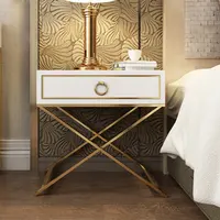 Furnitur Kamar Tidur Desain Elegan, Meja Samping Tempat Tidur Berdiri dengan Kaki Warna Emas Mawar