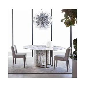 Design moderne octogone marbre et table à manger en acier inoxydable