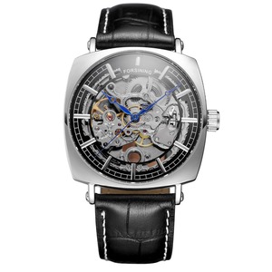 Montre automatique squelette de luxe pour homme Shanghai CHARM 3 ATM, étanche, en cuir véritable, mécanique, cadran carré - Product Image 1