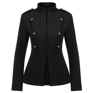 Cuocu — <span class=keywords><strong>manteau</strong></span> décoratif à manches longues pour femmes, décontracté, avec boutons, col montant, vêtement pour dames, CU0046 - Product Image 3