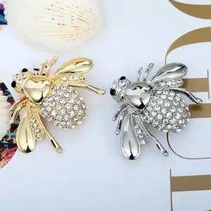 Lindo broches para vestidos venta al por mayor estilo occidental abeja broche de diamantes de imitación personalizado