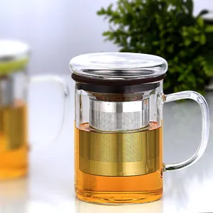 แก้วบอโรซิลิเกตขนาด450มล. 15ออนซ์,แก้วชาพร้อมที่กรองและฝาปิดกาน้ำชาแก้วพกพาได้สามารถใช้กับเครื่องล้างจานได้