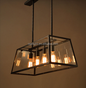 Gros moderne vintage Edison industrielle carré verre <span class=keywords><strong>4</strong></span> têtes pendentif lampe/verre de fer lustre - Product Image 3