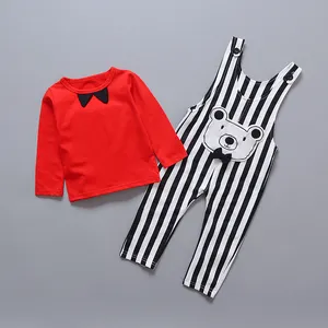 Новый выпуск, дизайн медведя, комбинезон для маленьких мальчиков, комплект одежды с галстуком-бабочкой