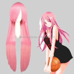 Perruque synthétique de cosplay d'anime de haute qualité, longue de 100 cm, rose, droite, Kuroko No Basketball Momoi Satsuki, pour Halloween - Product Image 1
