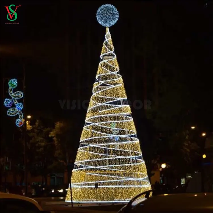 Large LED Outdoor Christmas Cone Tree Motif Decoration Light Pre Lit Tree Sculpture Light