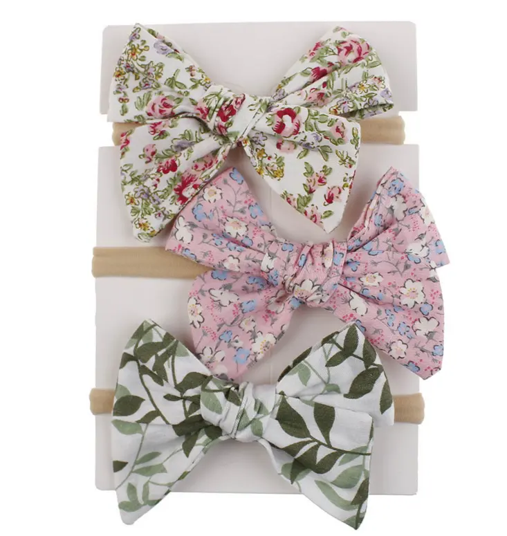 Baby Girl Hair Bow Set Spring Floral Print Bows Headbands Alligator Hair Tie for Toddlers Kids