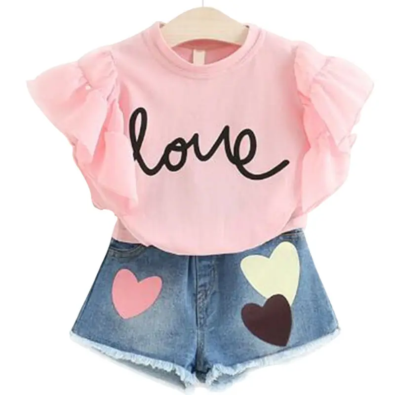Пользовательские модные комплекты детской летней одежды для девочек; Комплект из 2 предметов, белая кружевная футболка, комплект со штанами, одежда для девочек От 2 до 7 лет