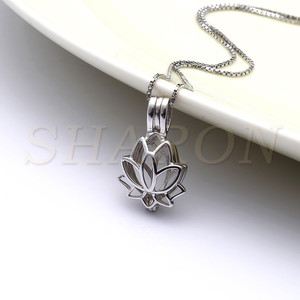 Gioielli In Argento Sterling medaglione Lotus flower Blossom Branello Della Perla Gabbia Pendente S925 All'ingrosso - Product Image 3