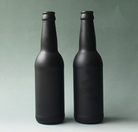 Haonai 330ml amber mat siyah buzlu renk cam bira şişesi