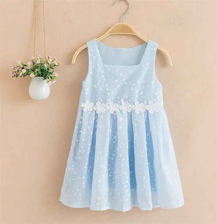 Azul del verano del Bebé Vestidos de estrellas sin mangas niños niña ropa elegante niño niños ropa