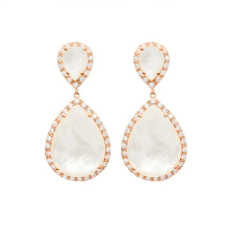 925 silver jewellery pink gold plated mother of pearl jewelry white shell earrings