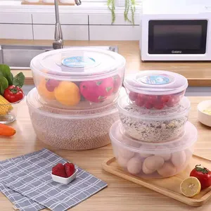 Round Clear Plastic Freezer Food Crisper Container Multifunction Airtight Fruit Fresh Storage Box