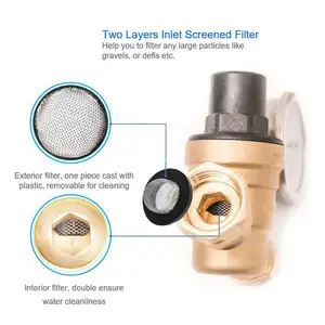 Covna Verstelbare Brass Water Drukreduceerklep En 40Mm 250 / 300 / 400 Bar Vloeistof Gevulde Manometer - Product Image 4