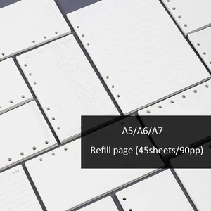 Halaman perencana kertas bebas kayu A5/A6/A7, halaman isi ulang berjajar/Titik/persegi untuk Agenda jurnal notebook
