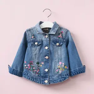 Оптовая продажа, Детская осенняя джинсовая куртка с цветочной вышивкой