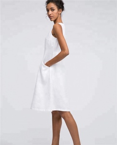 Đầm Vải Lanh Trắng Trơn Dáng Dài Cho Nữ, Đầm Không Tay Thanh Lịch Giản Dị Mùa Hè - Product Image 2