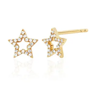 Simple Younger Jewelry 925 Sterling Silver Rhinestone Open Star Earring Studs