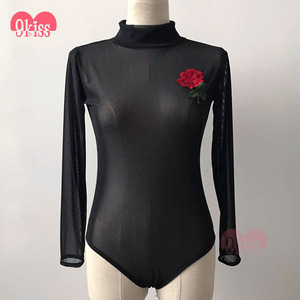 Caliente de Malla de Manga Larga Tops Tee Blusa Escarpada Atractiva Opacidad Tops - Product Image 4