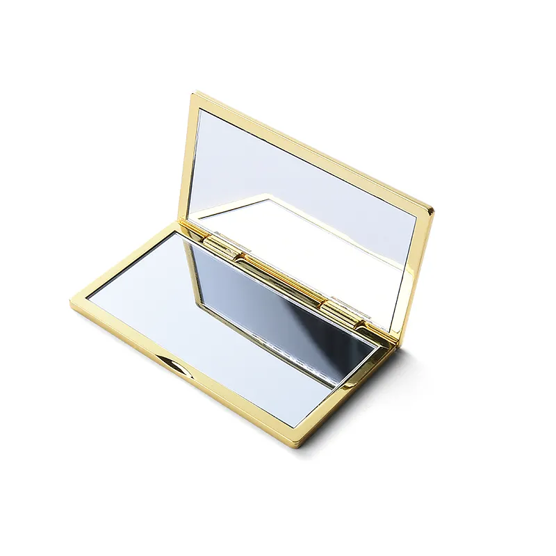 Personalizado Upscale Duplo Lados Ouro Golden Shell Retângulo Folding Metal Make Up Espelho Com Logotipo