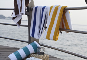 En gros <span class=keywords><strong>Coton</strong></span> Jaune et Blanc Cabana Stripe Serviettes De Plage - Product Image 3