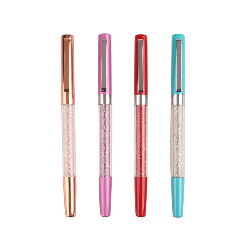 Geen Minimum Order Groothandel Multi Kleur Luxe Diamond Crystal Gel Ink Roller Ball Pen Met Custom Logo