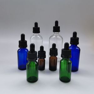 Emballage d'huile essentielle flacons compte-gouttes en verre transparent bouchon à l'épreuve des enfants 5ml 10ml 15ml 20ml 30ml 50ml 100ml 120ml tailles vert bleu - Product Image 1