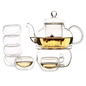 Ensemble de <span class=keywords><strong>thé</strong></span> en verre de 600 ml de haute qualité, chauffe-bougie, 6 tasses à <span class=keywords><strong>thé</strong></span> à double paroi écologiques, <span class=keywords><strong>filtre</strong></span> métallique fait main, emballage en boîte de 1 L - Product Image 1