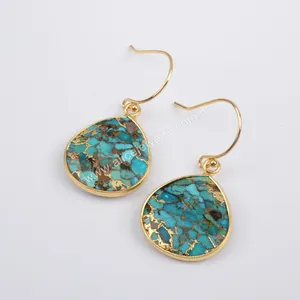 G1858 Teardrop Gold Plated Boho Copper Turquoise Jewelry Unique Drop Turquoise Hoop Earrings 2023